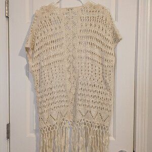 Charming Charlie Crochet Knit Fringe Duster / Vest